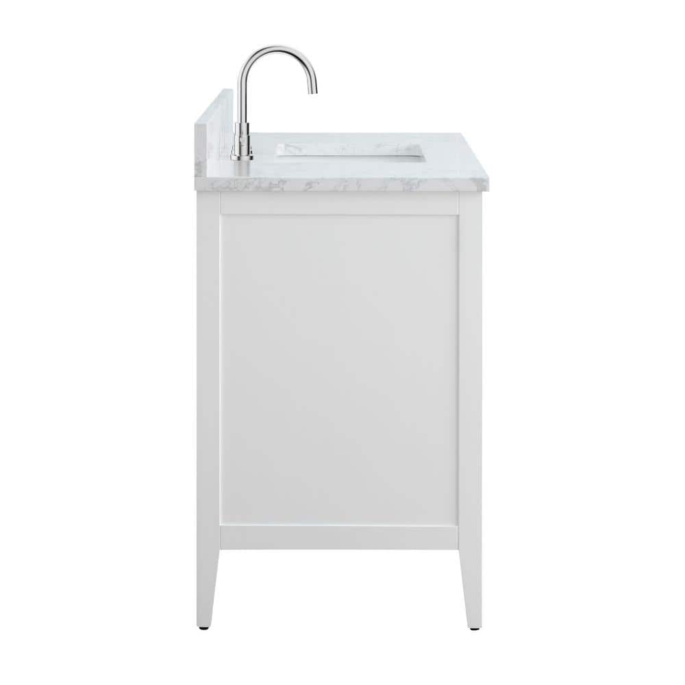 60'' White MDF Freestanding Bathroom Vanity with Engineered Marble Top