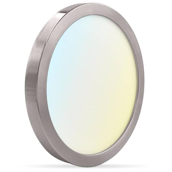 LUXRITE 7 in. Nickel Modern Flush Mount Ceiling Light Fixture Selectable LED Integrated 15W 1000LM 5CCT 2700K-5000K Dimmable ETL