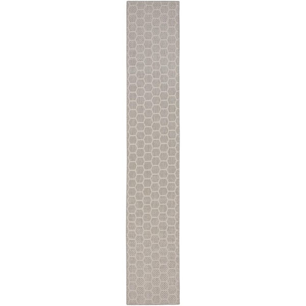 Nourison Reversible Indoor Outdoor Grey 2 ft. x 10 ft. Honeycomb Contemporary Runner Area Rug