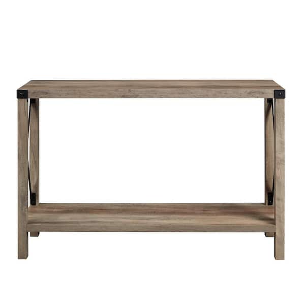 Walker Edison Furniture Company Industrial 46 In Gray Wash Standard Rectangle Wood Console Table With Storage Hdf46mxetgw The Home Depot Walker Edison Furniture Company, Industrial Sofa Table With Storage