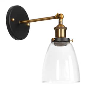 1-Light Black Sconce Metal Industrial with Clear Glass Shade