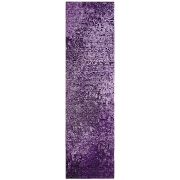 Purple 2 ft. x 8 ft. Woven Border Runner Indoor/Outdoor Area Rug