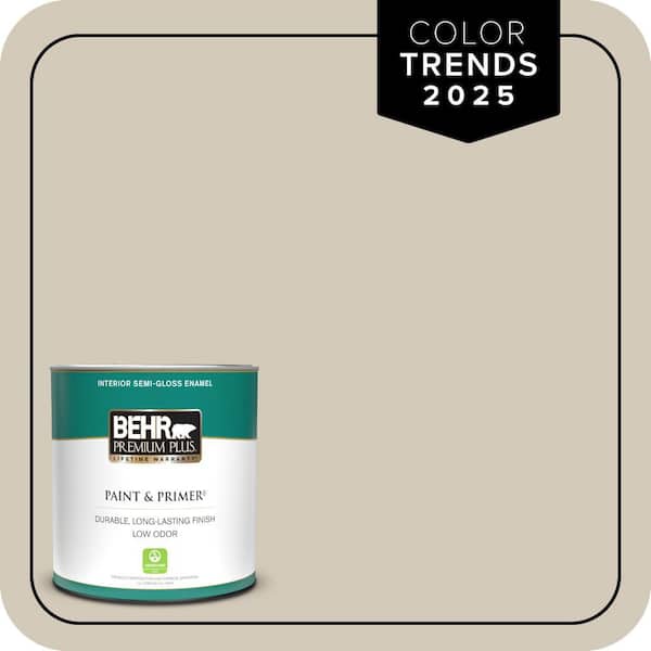 BEHR PREMIUM PLUS 1 qt. Designer Collection #DC-010 Even Better Beige Semi-Gloss Enamel Low Odor Interior Paint & Primer