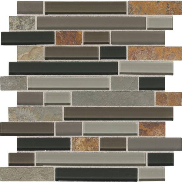 Daltile Slate Radiance Flint 11-3/4 in. x 12-1/2 in. x 8 mm Glass and Stone Random Mosaic Blend Wall Tile (1 sq. ft. / piece)