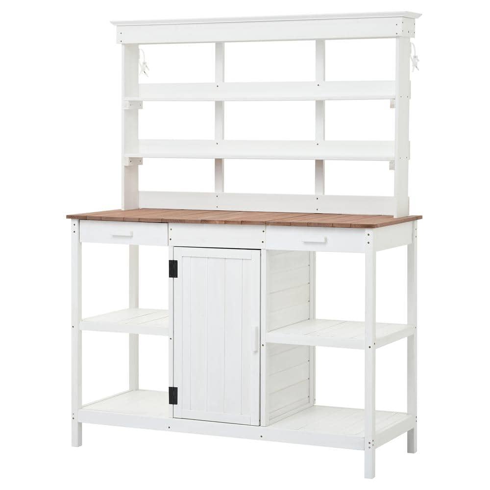 50.2 in. x W x 66 in. H White Outdoor Farmhouse Wooden Potting Bench Table 
