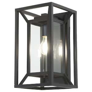 Harbor View 13.25 in. 1-Light Black Outdoor Wall Lantern Sconce with Clear Glass Shade and No Bulbs Included