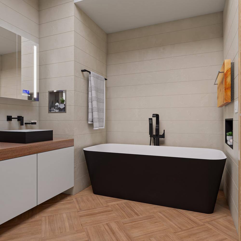 70'' Black and White Matte Resin Freestanding Soaking Bathtub