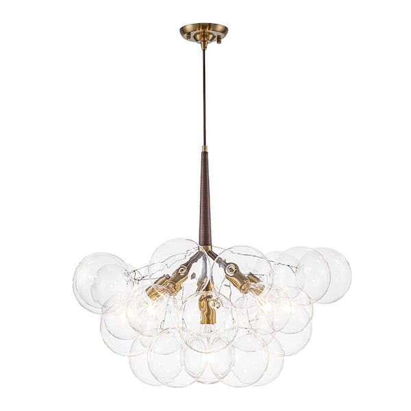 HUOKU Alma 6-Light 24.8 in.W Gold and Brown Cluster Bubble