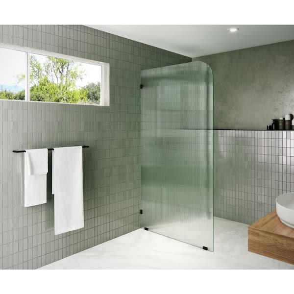 40 in. x 78 in. Frameless Shower Door - Single Fixed Panel Fluted Frosted Radius Left Hand