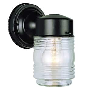 Quinn 1-Light Black Outdoor Wall Light Fixture with Clear Glass