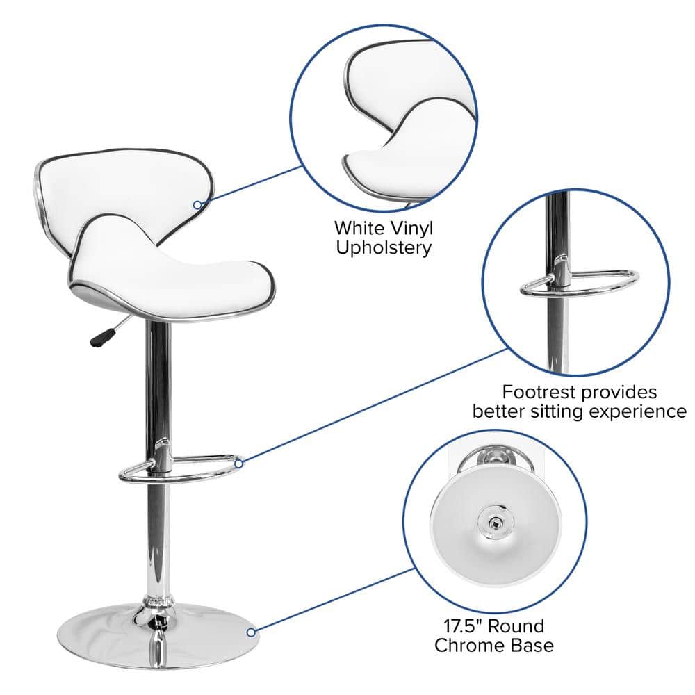ErgoCurve Swivel White Vinyl & Chrome Adjustable Barstool