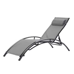 Black 2-Piece Adjustable Reclining Metal Outdoor Chaise Lounge with Gray Pillow