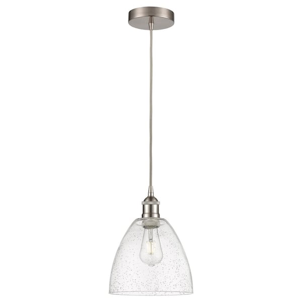 Edison Dome 60-Watt 1-Light Brushed Satin Nickel Standard Mini Pendant Light with Seeded Glass Shade, No Bulbs Included