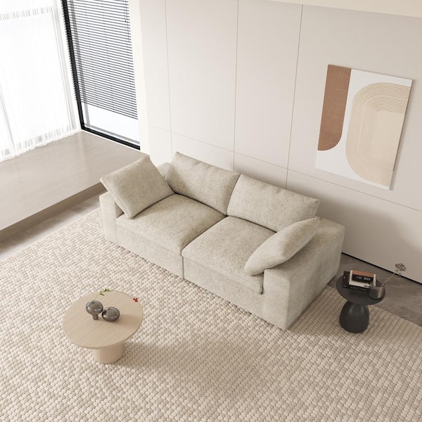 80.3 in. W Square Arm Linen Rectangle Modular Free Combination Loveseat Sofa in. Brown