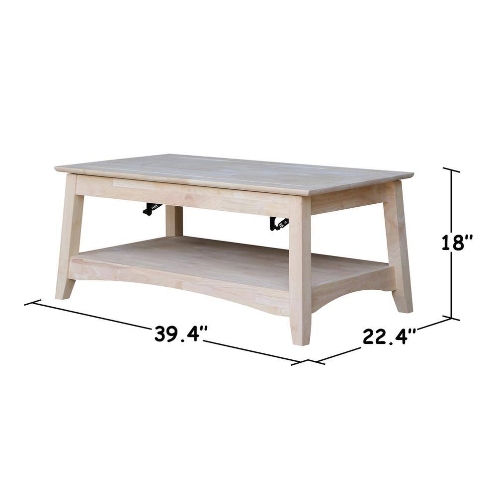 Solid Parawood Bombay Tall Lift-Top Coffee Table in Natural Finish