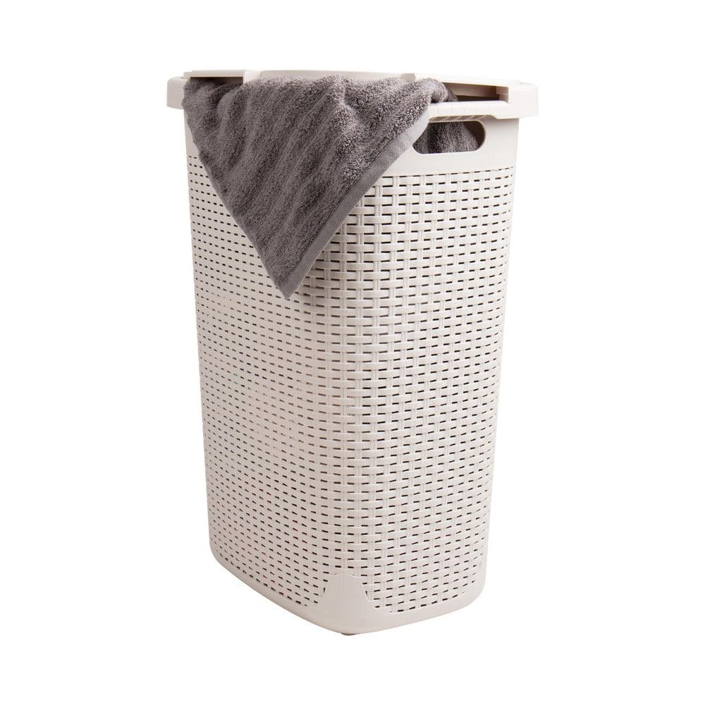 Ivory Wicker Style Plastic Upright Hamper with Lid, Set of 2