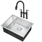 AERG Handmade 18-Gauge Stainless Steel 23 in. Single Bowl Undermount Kitchen Sink with Faucet with Pull-Down Sprayhead
