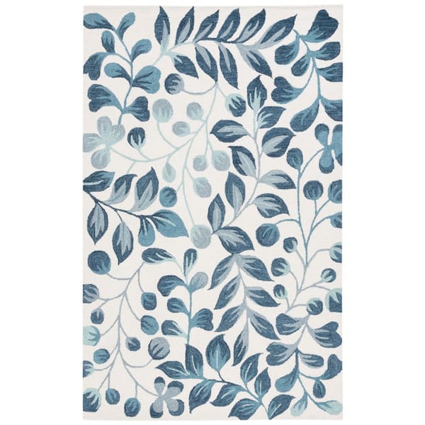 Jardin 5 ft. x 8 ft. Ivory/Blue Leaf Swirls Area Rug