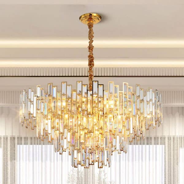 Gleam Flare 31.5" Modern Chandelier 19-Light 4-Tier Gold Round K9 Crystal Chandelier for Dining Room, Living Room,Entryway and Foyer