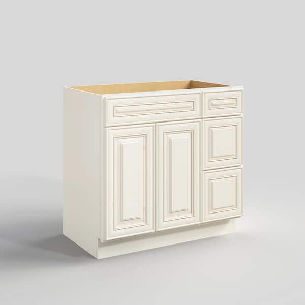 Unbranded 36 in. W x 21 in. D x 34.5 in. H in Cameo White Plywood Ready to Assemble Floor Vanity Sink Base Kitchen Cabinet