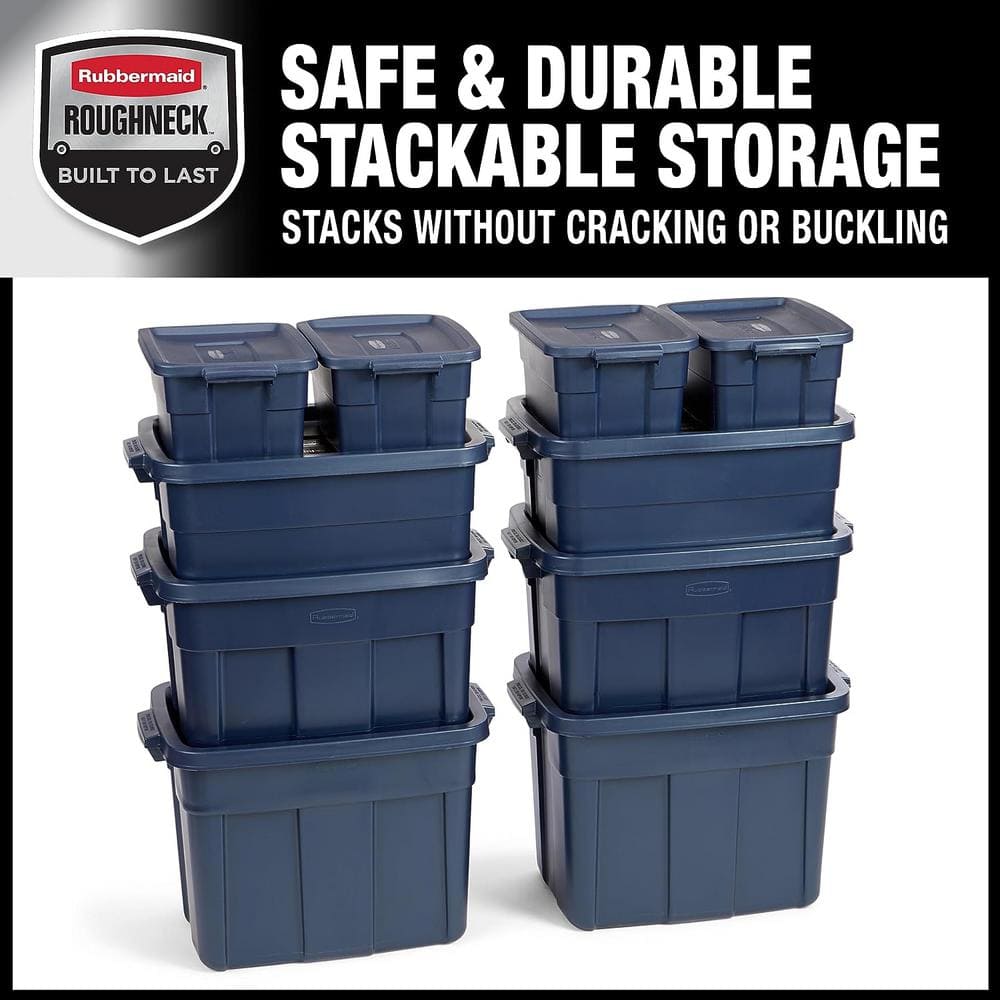 Dark Blue Stackable Plastic Storage Bins with Lids, 72 qt, 10-Pack
