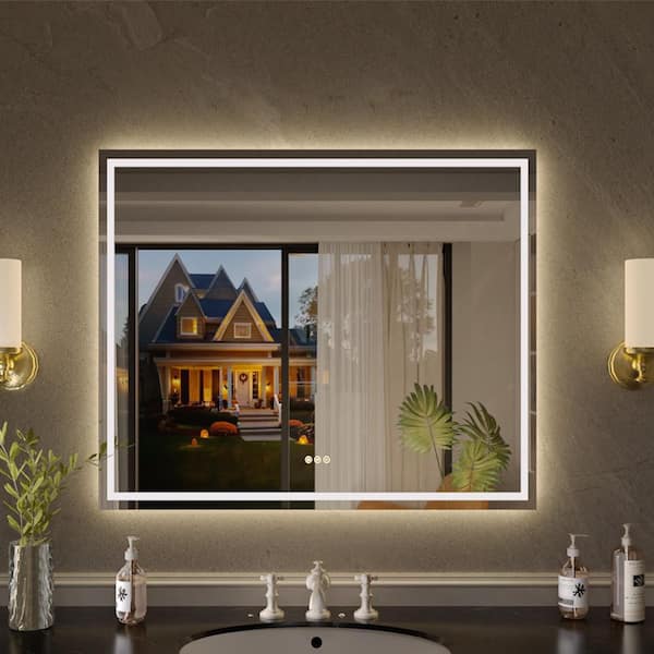 Flicker 42 in. W x 36 in. H Rectangular Frameless Anti-Fog LED Dimmable Wall Bathroom Vanity Mirror in Polished Crystal