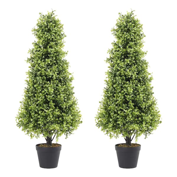 Zeus & Ruta 36 in. Outdoor Faux Topiary Trees Artificial Topiary Tower Tree Set of 2