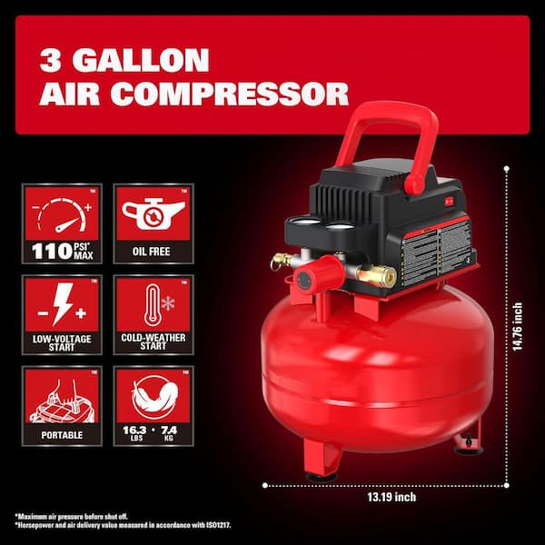 Ahfiwaso 3 gal. 110 PSI Portable Electric Air Compressor Pancake