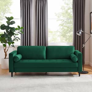 Zakari 81.5 in. W Square Arm Velvet Mid-Century 3-Seat Straight Sofa with Solid wood Legs in Green