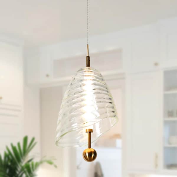 LNC Penstemon 12-Watt 1-Light Plating Brass Integrated LED Pendant Light with Resin Shade