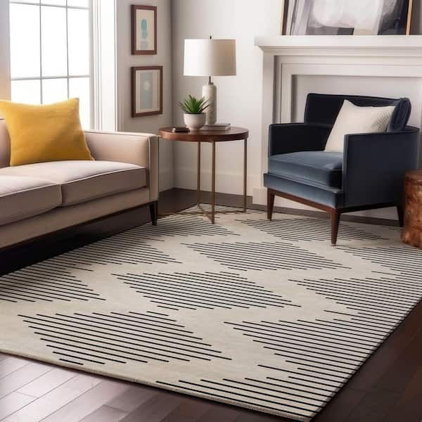 Mayfield Premium Machine Washable Abstract AMF1016 Ivory 10 ft. x 14 ft. Area Rug