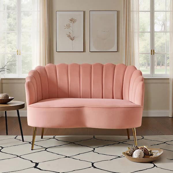 Yeran Velvet 50.2 in. Pink 2-Seats Loveseat with Flower Shaped Back Design