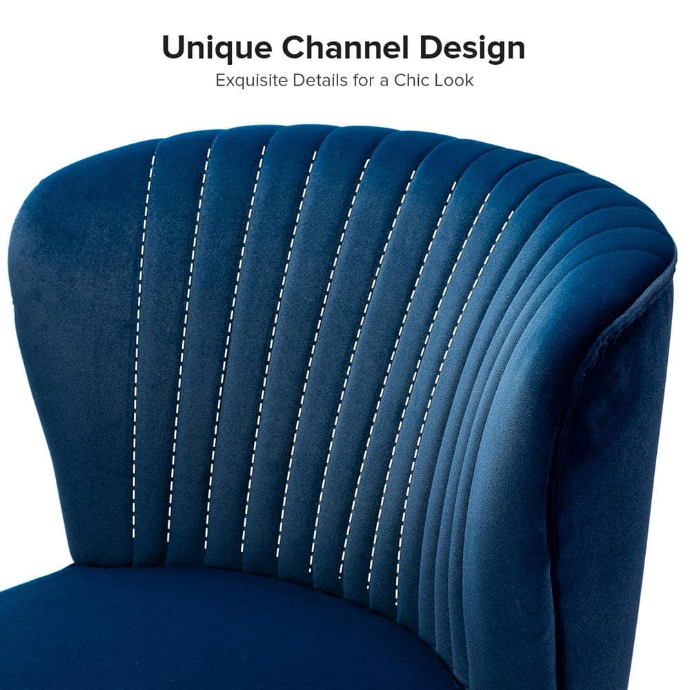 Victorian Navy Velvet Accent Chair with Curved Mahogany Legs