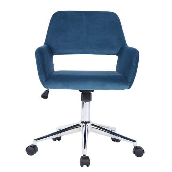 Unbranded Blue Velvet Adjustable Swivel Office Chairs with Arms