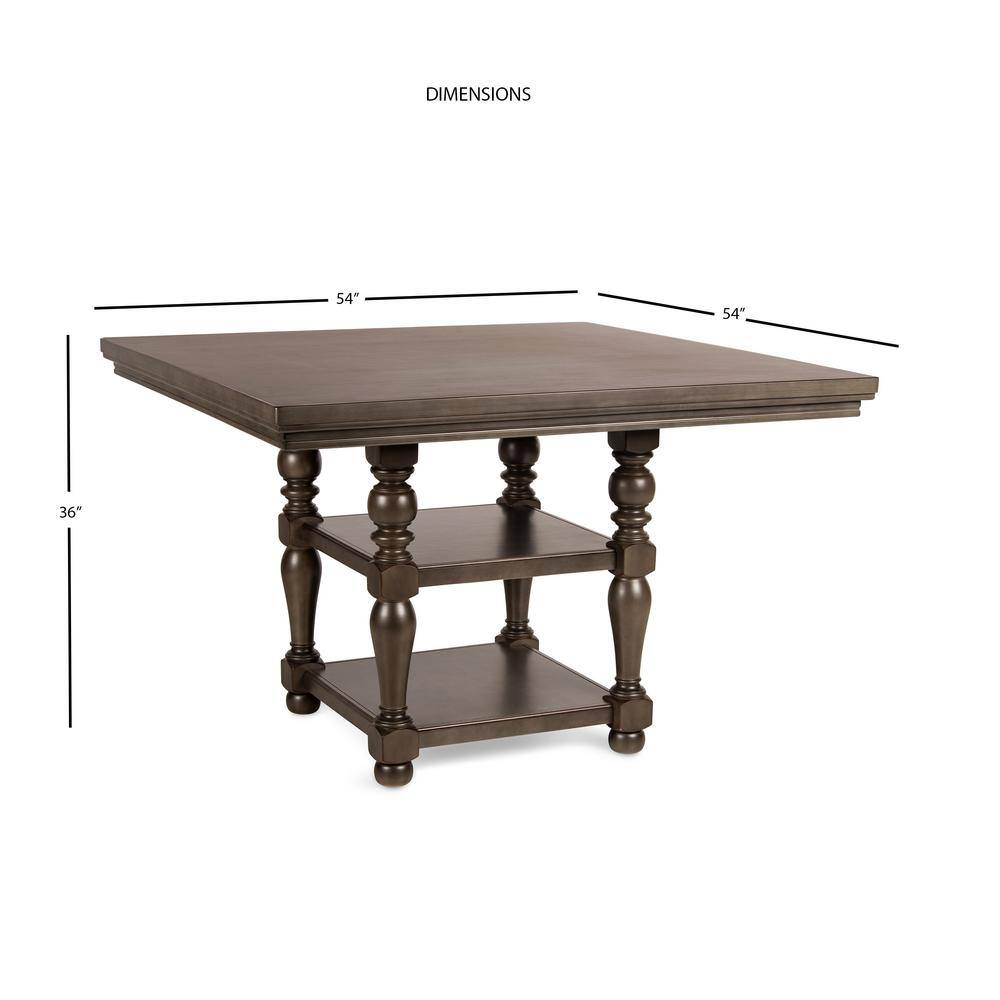 54" Brown Wood Transitional Square Counter Height Dining Table
