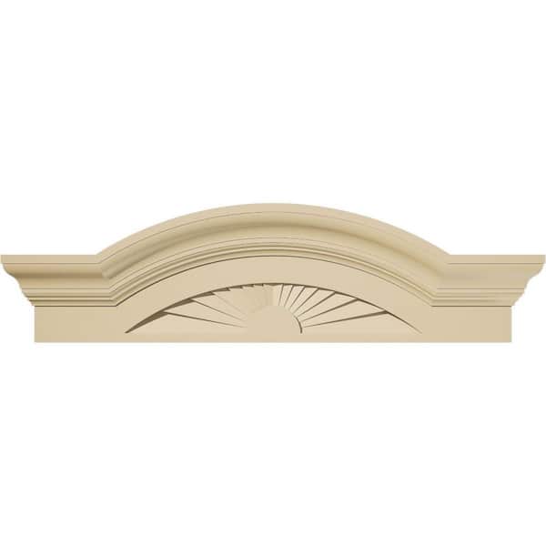 Ekena Millwork 26-in. W x 7-1/2-in. H x 2-1/2-in. P Segment Arch W/Flankers Sunburst Signature Urethane Pediment, Primed Tan