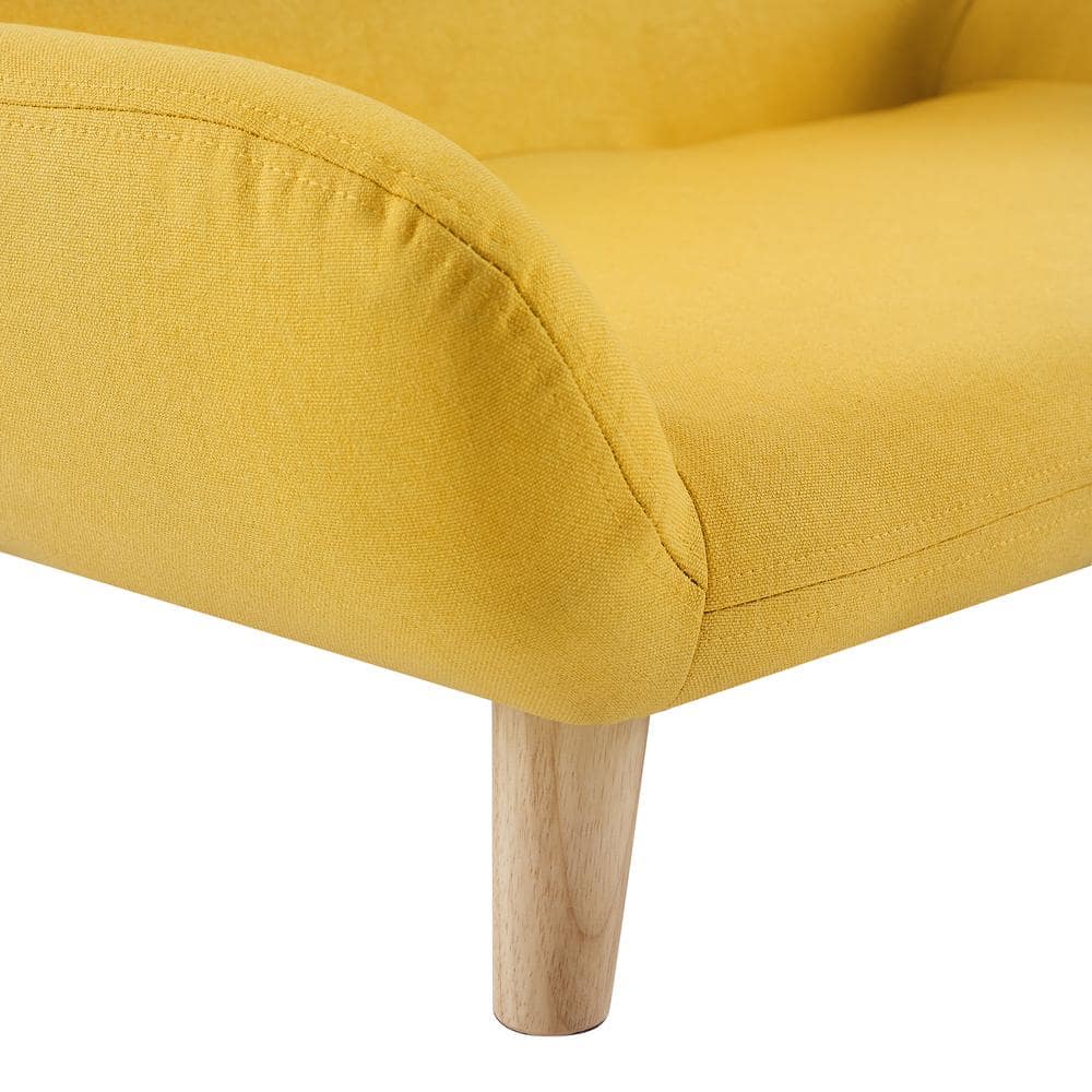 Medium Yellow Fabric Pet Sofa with Wooden Legs