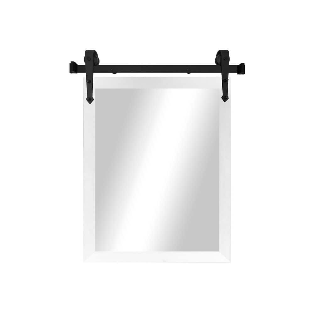 (33 in. W x 46 in. H) Glossy White Modern Rustic Vertical Mirror with Steel Barn Door Rail price history on PriceWatchPro