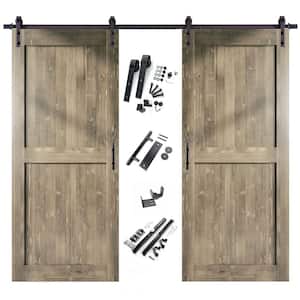 60 in. x 84 in. H-Frame Classic Gray Double Pine Wood Interior Sliding Barn Door with Hardware Kit, Non-Bypass