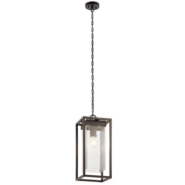 KICHLER Mercer 1-Light Olde Bronze Outdoor Porch Hanging Pendant Light with Clear Seeded Glass (1-Pack)