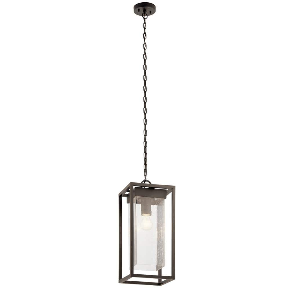 Mercer 1-Light Olde Bronze Outdoor Porch Hanging Pendant Light with Clear Seeded Glass (1-Pack) -  KICHLER, 59064OZ