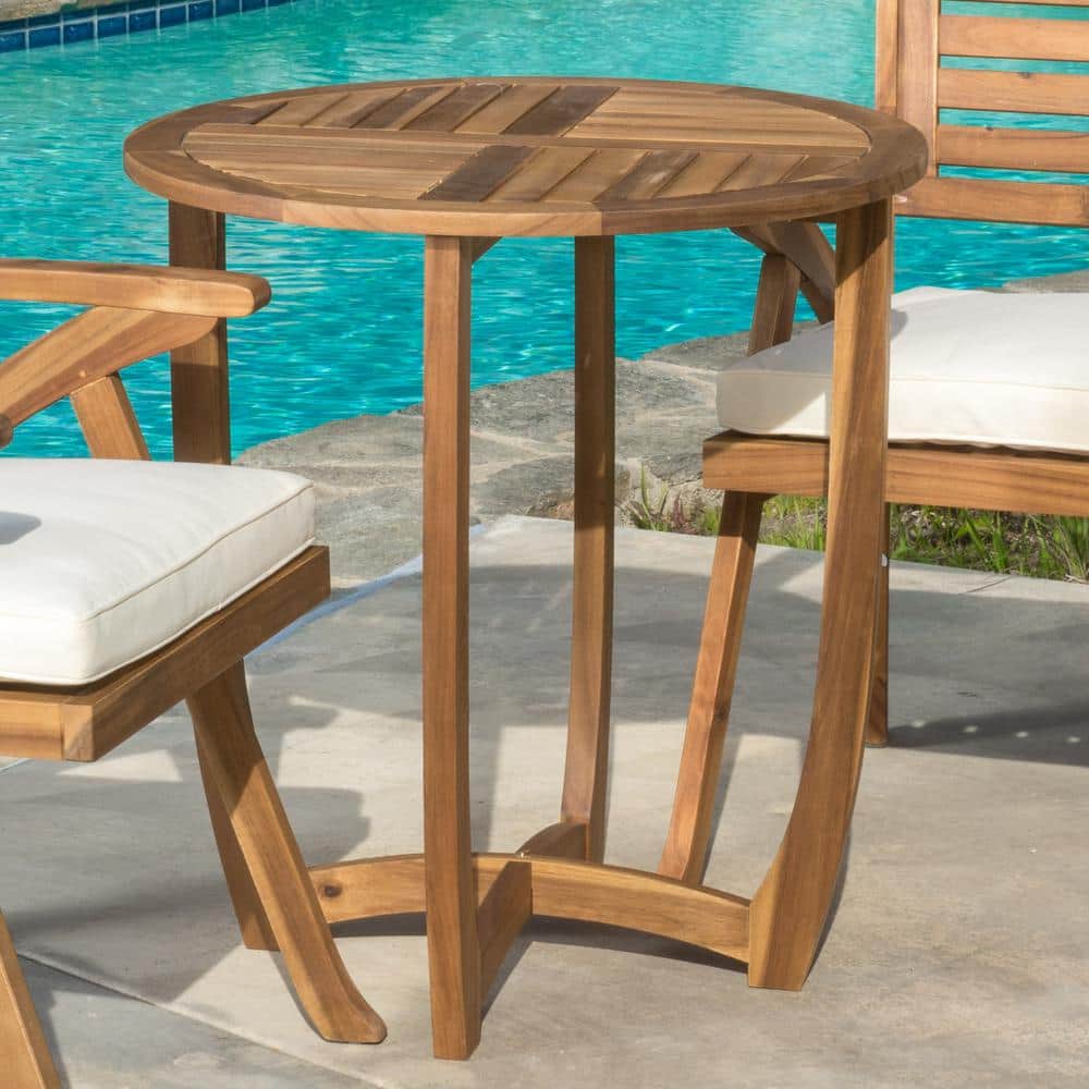 Carina 27.5" Round Teak Acacia Wood Patio Accent Table