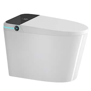 White Modern 1.28GPF Smart Elongated Toilet Bidet Intelligent Toilet Auto Open/Close Seat, Foot Sensor, LED Display