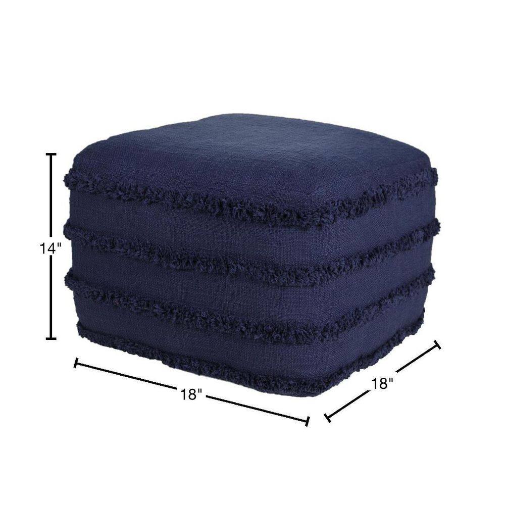 Contemporary Navy Blue Cotton Tufted Pouf Ottoman