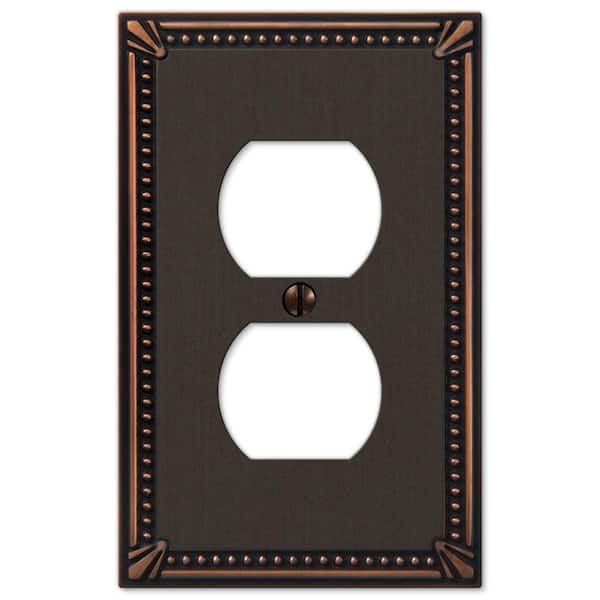 AMERELLE Imperial Bead 1 Gang Duplex Metal Wall Plate - Aged Bronze