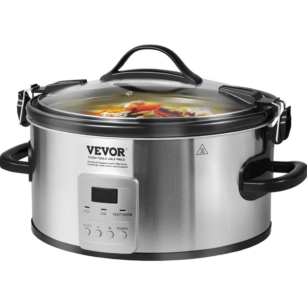 VEVOR Slow Cooker, 7 Qt. 280W Silver Electric Slow Cooker Pot 3Level