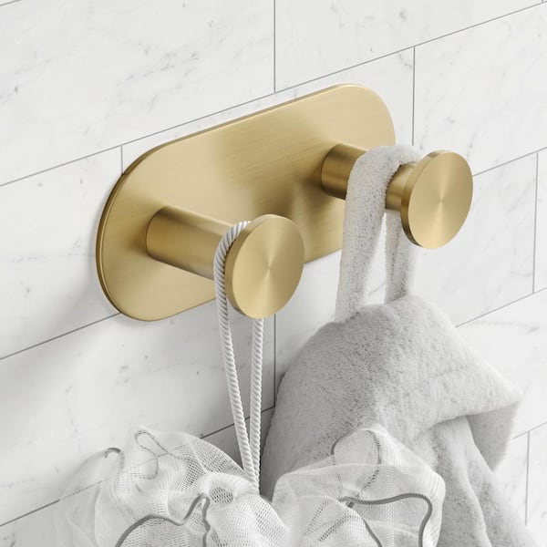 Elie Bathroom Robe and Towel Rack with 2 Hooks in Brushed Gold