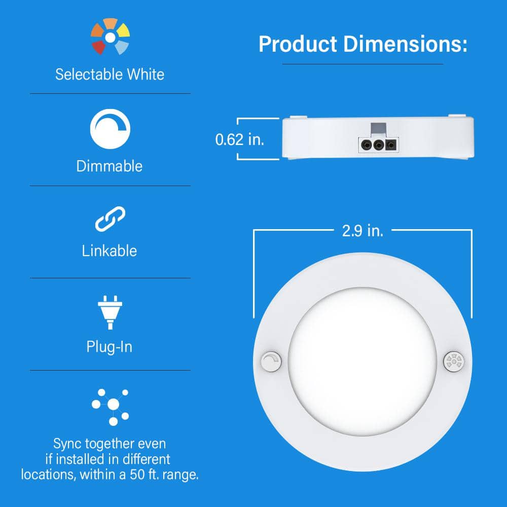 3-Inch White Aluminum LED Puck Lights with Adjustable Color Temperature