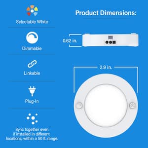 3 in. Plug-in White Dimmable Linkable Integrated LED Color Changing CCT Onesync Under Cabinet Puck Light (3-Pack)