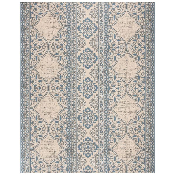 SAFAVIEH Beach House Blue/Cream 8 ft. x 10 ft. Floral Indoor/Outdoor Patio  Area Rug